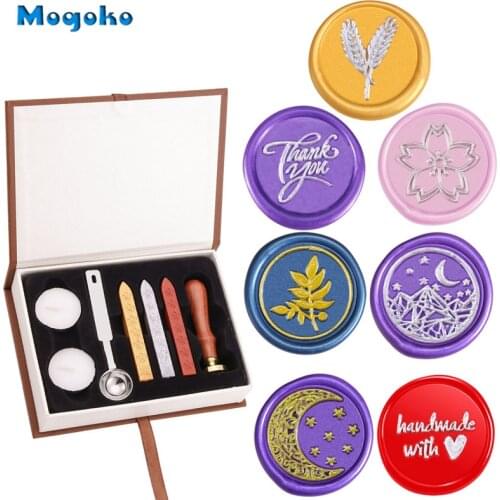 Mogoko Vintage Sealing Wax Stamps With Seal Wax Sticks without Wicks Spoon Candles Kit Thank You Cherry Blossom Sakura Flowers