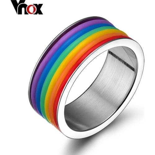 Vnox Rainbow Ring for Women / Men Stainless Steel Jewelry