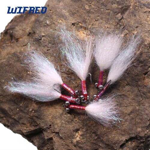 Wifreo 6PCS White Ice Dubbing Streamer Fly Salmon Trout Bass Pike Perch Salt Freshwater Fishing Flies Lure Fishing Bait Bead Eye