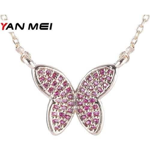 YANMEI CZ Butterfly Necklaces & Pendants For Women Cute Mirco Crystal Necklace Link Chain Fashion Jewelry YMD1280