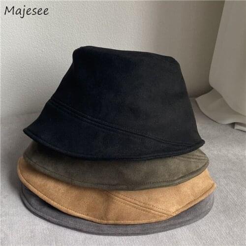 Suede Bucket Has Women Solid High Quality All-match Decorate Korean Vintage Style Autumn High Street Fishmen Cap Classic Trendy