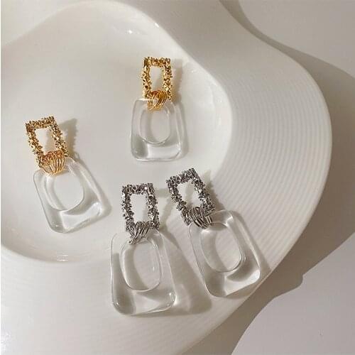 AENSOA Square Transparent Acrylic Resin Drop Earrings for Women Metal Trendy Geometric Dangle Earring Pendant Wedding Jewelry