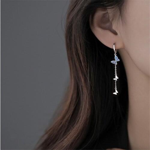 925 Sterling Silver Tassel Butterfly Drop Earring For Women Girls Wedding Party Elegant Fashion Jewelry eh596