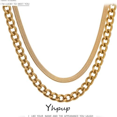 Yhpup Stainless Steel Layered Chain Necklace for Women Metal Texture Collar Trendy Necklace Jewelry бижутерия для женщин Gift