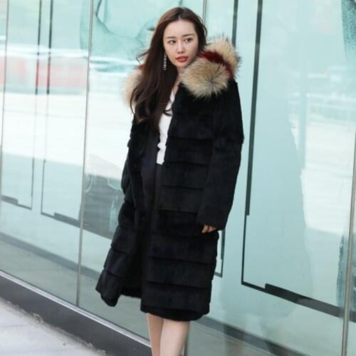 Rabbit Natural Real Fur Coat Winter Jacket Women Raccoon Fur Collar Long Coats and Jackets Women Clothes 2020 MY3607 s s