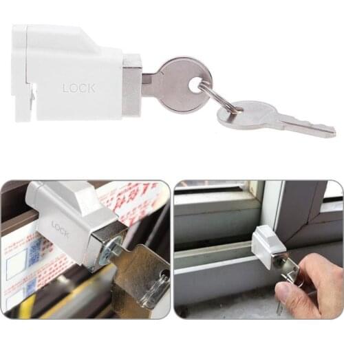 1pcs White/Black Sliding Window Lock Aluminum Alloy Children Safety Sliding Window Restrictor Lock with 2 Keys