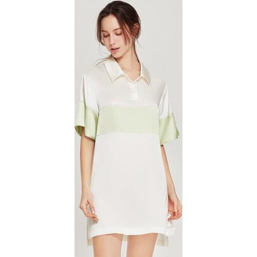 100% Mulberry Silk Nightdress boyfriend style polo shirt sleepwear Sexy silk nightdress