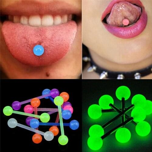 20pcs Luminous Flexible UV Silicone Tongue Nipple Bar Ring Barbell Piercing Body Jewelry Tongue Piercing Rings Barbell Hot