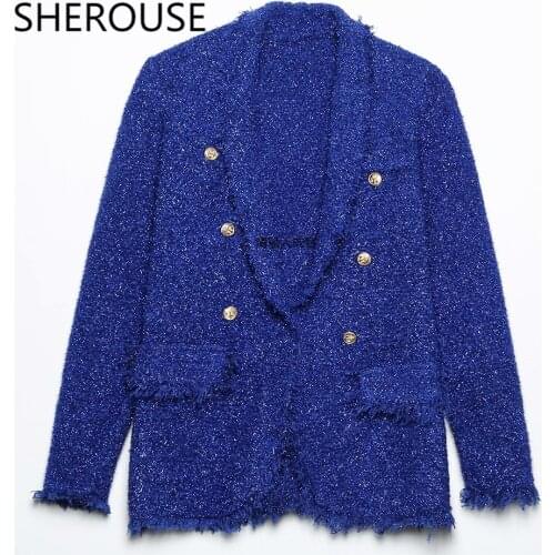 2021 Women Fashion With Pockets Double Breasted Solid Blazer Vest V-Neck Long Sleeve Vintage Female Blazer Chic Tops