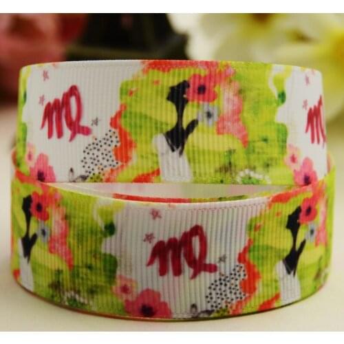 22mm 25mm 38mm 75mm Ruban satin Virgo Zodiac printed Grosgrain Ribbon Hair Accessories party decoration 10 Yards X-02604