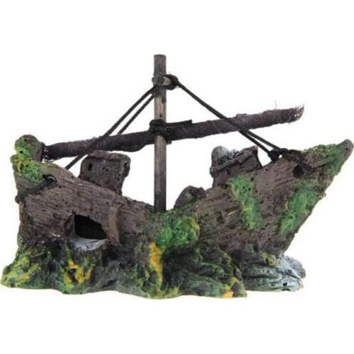 80%HOTResin Sailing Boat Sunk Ship Figurine DIY Miniature Aquarium Fish Tank Ornament