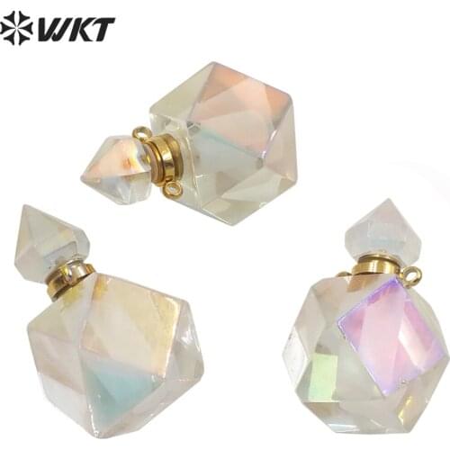 WT-P1696 WKT New color Fashion stainless steel jewelry accessory parts natural diamond faceted cut Aura crystal perfume bottle