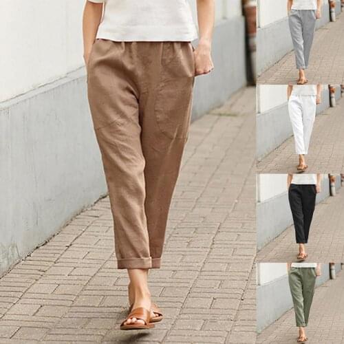 2021 Summer Cotton Trouser High Waisted Pants Women Clothing Fashion Office Pants Chic Elegant Black Casual Woman Pants 3XL