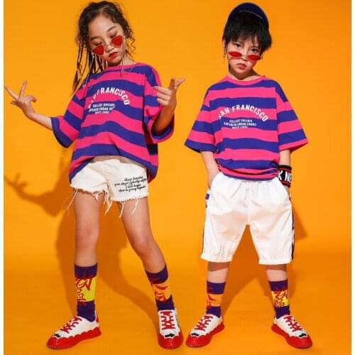 Kids Ballroom Dancing Costumes for Girls Boys Jazz Hip Hop Dance Clothes Short Sleeve T Shirt Tops Jogger Short Pants Dancewear