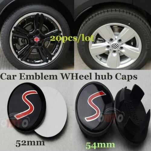 20pcs/lot 52MM S Logo Label Auto Tires Rims Covers Fit for Mini 54mm Car Rims Wheel Hub Center Caps Badge Emblem Stickers