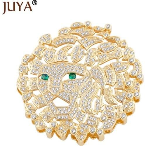 European Fashion Pearl Necklace Fittings Gold Big Lion Head Charms Pendant For Jewelry Making Paved Zircon Connectors Components