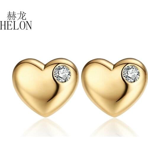 HELON 0.1CT Natural Diamonds Studs Earrings Women Trendy Fine Jewelry Solid 14K Yellow Gold Wedding Engagement Diamonds Earrings