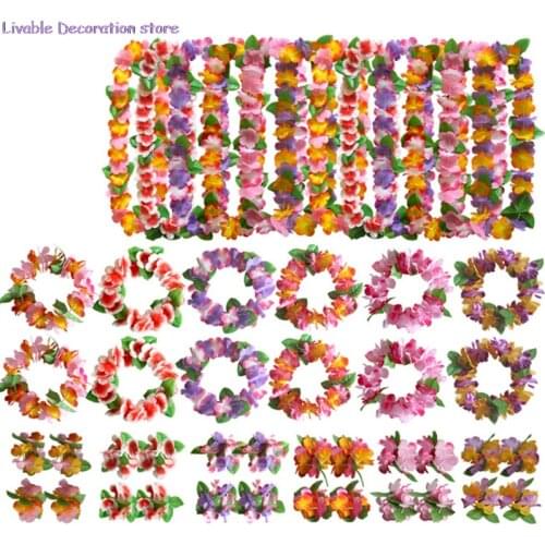 HOT 4pcs/Set Artificial Hawaiian Flower Leis Garland Necklace DIY Party Decor Fancy Dress Hawaii Beach Fun Flowers