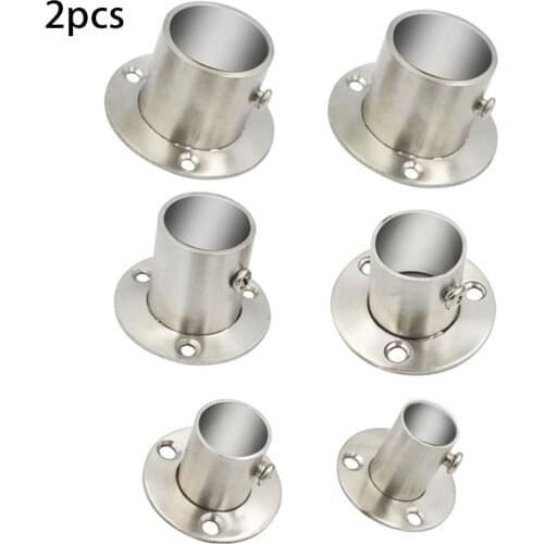 2PCS 19-25mm Stainless Steel Pipe Bracket Dia Tube support Flange Seat for Wardrobe Hanging Rail Rod Pole Socket End Holder