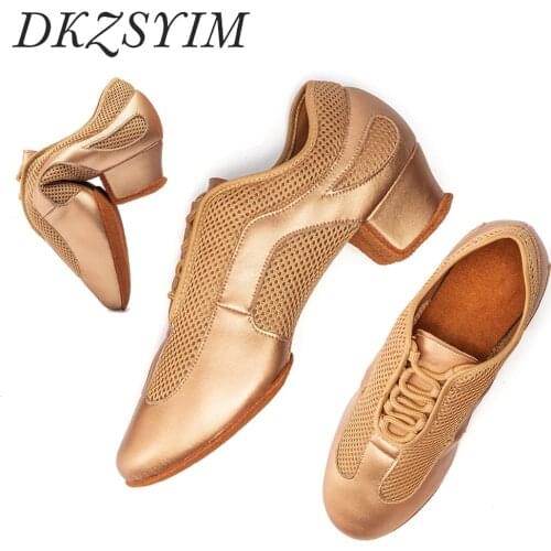 DKZSYIM Jazz Dance Shoes Women Leather Soft Dancing Sneakers Woman Modern Ballet Dance Shoes Unisex Slip On Jazz Dance Shoes Tan