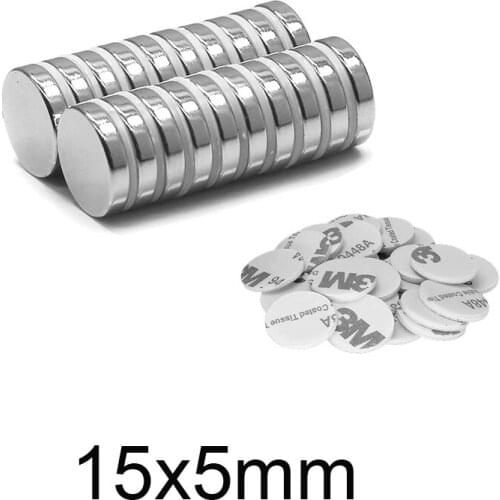 2~50PCS 15x5 Round Powerful Strong Magnetic Magnets 15mm X 5mm Disc Permanent Neodymium Magnet With 3M Tape 15x5mm 15*5