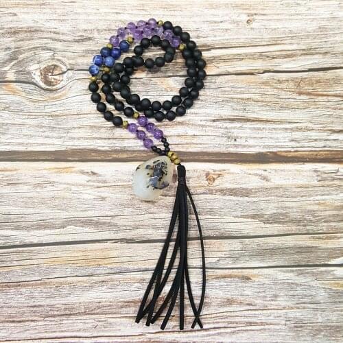 Lii Ji Natural Amethyst Sodalite Agate Pendant Leather Bohemia Long Necklace 30 inch Drop Shipping