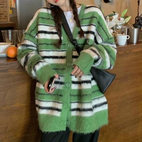 Sweet Tender Girl Spring/Autumn Korean Preppy Style Gentle Fairy Striped Cardigan Sweater Vintage Elegant Sweater Coat Women