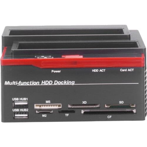 Multifunction Dual Slot 2.5/3.5inch IDE SATA SDD HDD Docking Station Card Reader