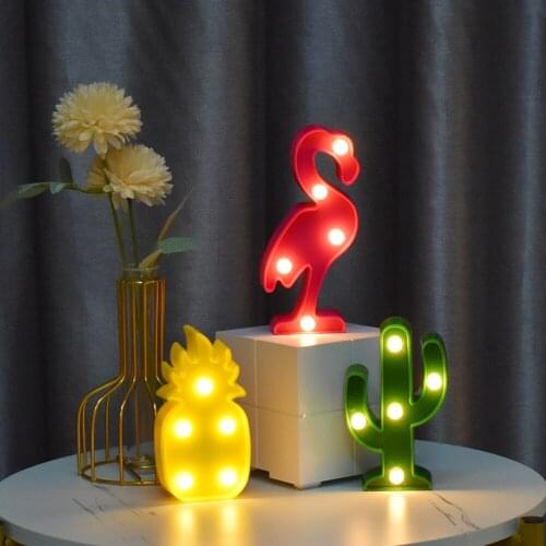 Cartoon Night Lights Flamingo/Cactus/Pineapple LED Table Lamp For Children Bedroom Party Decoration Baby Birthday Gift