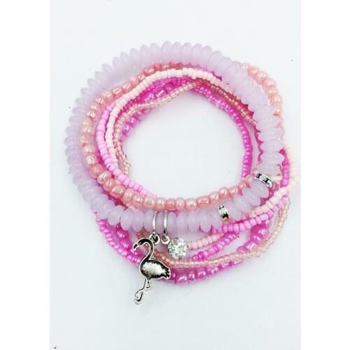 7pcs/set Designer Boho Bead Multilayer Ethnic Fringe Charm flamingo Bracelets for Women Handmade Weave Strand Bracelets Set