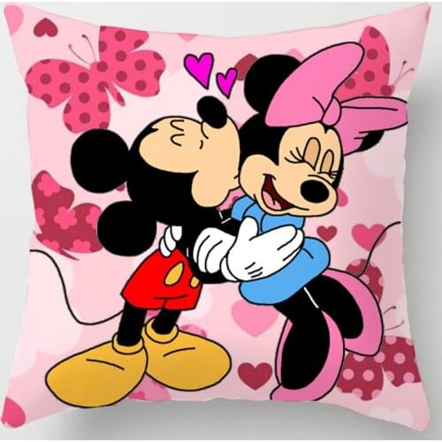 45x45cm Disney Mickey Mouse Minnie Mouse Pillowcase Anime Figure Sofa Short Plush Cushion Cover Toys Home Pillow Cases Kid Gifts