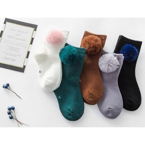 Baby girls socks with pompon princess socks autumn new children knitting socks fit 3-12T
