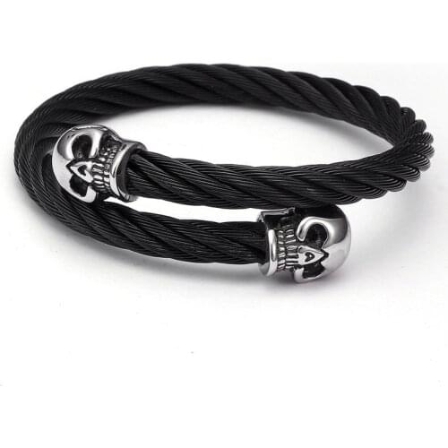 Punk Braided Skeleton Open Cuff Bracelet Skull Stainless Steel Chain Link Bangle & Bracelet Men Women Fashion Jewelry
