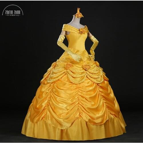 Top Quality Princess Belle Dress Luxury Crystal Cosplay Costume Dress For Women Halloween