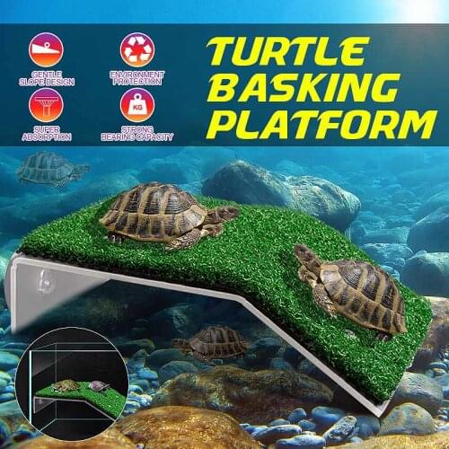 Turtle Platform Rest Tortoise Climbing Ladder Drying Basking Terrace Simulated Lawn Reptile Decoration Fish Tank Suction Cup