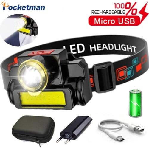 Portable Mini ZOOM Flashlight XPE+COB LED Headlamp Built-in Rechargeable 18650 Battery Outdoor Night Camping Fishing headlights