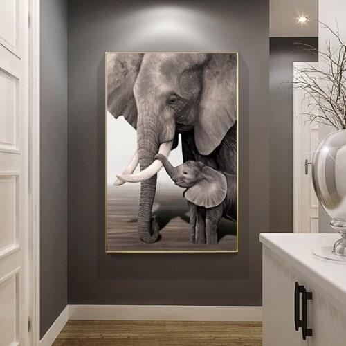 Retro Elephant baby Elephant Animal Entrance Prints & Poster Black and White Canvas Art Wall Decorative Picture for Living Room
