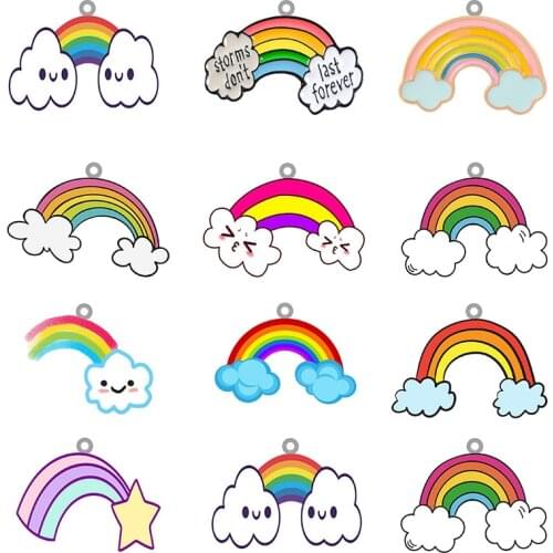 TAFREE Rainbow Cartoon Shape Fun Acrylic Pendant Epoxy Jewelry Making Pendant Earrings Necklace Parts