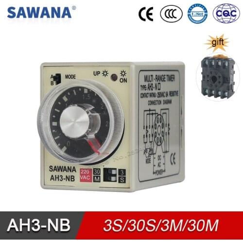Time Relay AC380V 220V 110V DC12V 24V Multi Range Variable Resistive with Base 3S/30S/3M/30M Mode A/B Timer Relays