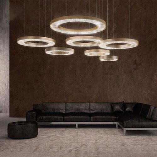 Modern crystal 3 rings pendant light circle combination round ring villa high end atmosphere luxury crystal pendant lights