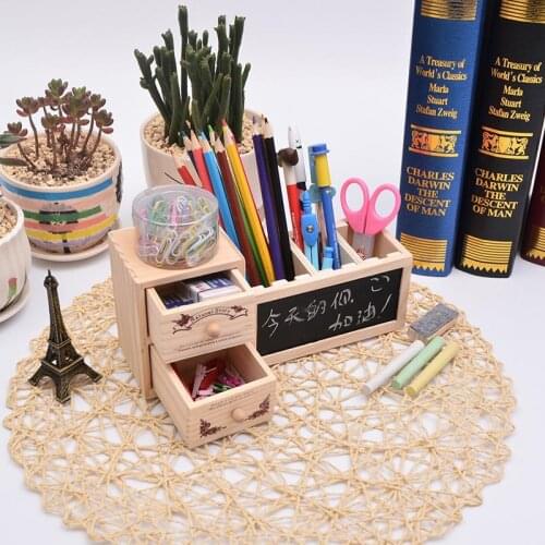Students give gifts wooden creative double drawer with blackboard pen holder wooden office desk with message board storage box