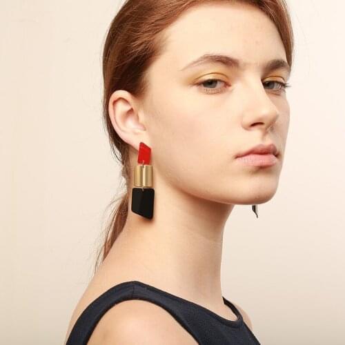 Unique Lipstick Long Earrings for Women Jewelry Stainless Steel Party Ceremony Dangle Earrings Gifts for Her