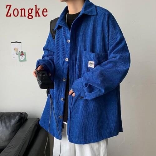 Zongke Corduroy Men Shirts For Men Clothing Harajuku Black Shirt Korean Style Men Shirt Long Sleeve Vintage Clothes 3XL 2021
