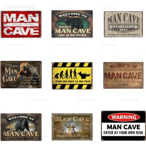 Vintage Man Cave Rule Strong Bear Metal Tin Sign Iron Paintings Decor For Pub Wall Stickers Retro Pub Cafe Plaques Plate Posters
