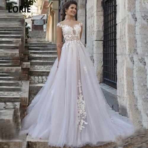 LORIE Vintage Wedding Dresses Lace Cap Sleeves A-Line Bridal Gowns Princess Custom Made Tulle Wedding Gown vestido de noiva