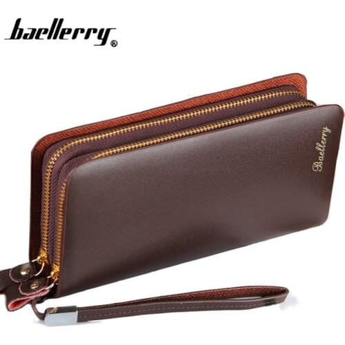 High quality PU Leather Men Wallets Phone Pocket Baellerry Large Capacity Double zipper Long Male Clutch Coin Purse Card Holder