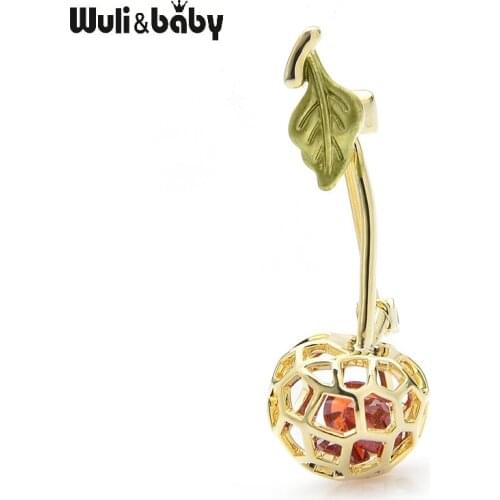 Wuli&baby New Crystal Cherry Brooches Women Red Yellow Crystal Enamel Cherry Weddings Causal Office Brooch Pins Gifts