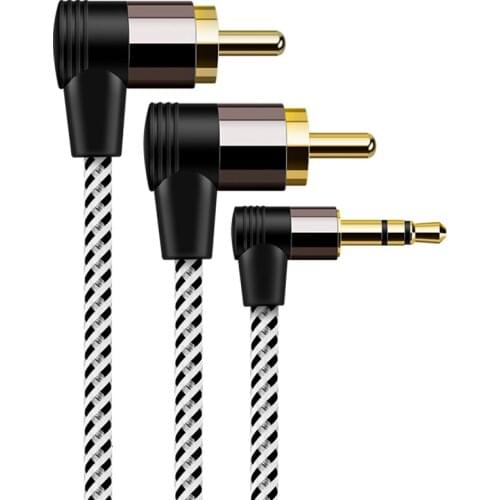 1pc 90 Degree Angle RCA To 3.5mm Angle Aux To 2RCA Male Y Splitter Stereo Audio Auxiliary Cable Gold-Plated for TV MP3 Speaker