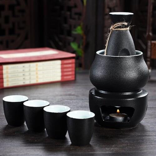 Japanese Style Hip Flask Set Classic Ceramics Retro Home Sake Cups Set Creative Round Flasque Alcool Table Supplies EJ50HF
