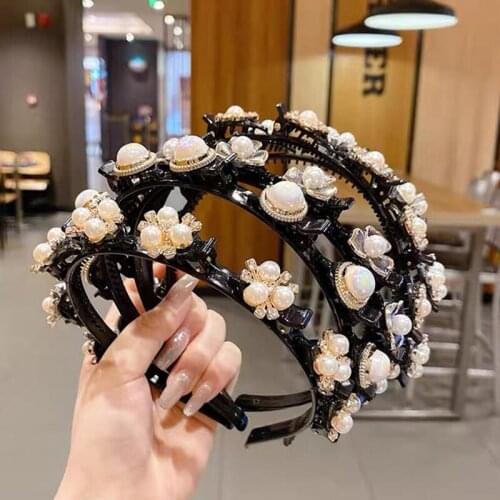 Pearl Broken Hair Braided Hairband Women Non-slip Pearl Hair Bands Hoop Claws Clips Girls Bangs Hairpins Hairstyle Accessories